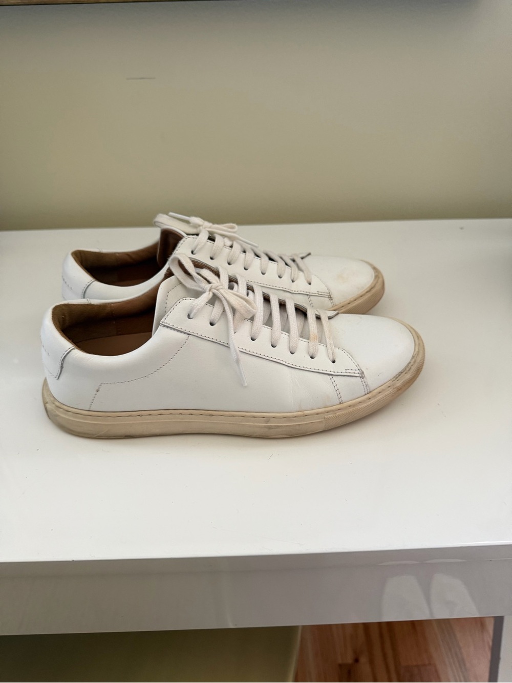 Oliver Cabell White Leather Low-Top Sneakers with Off-White Sole